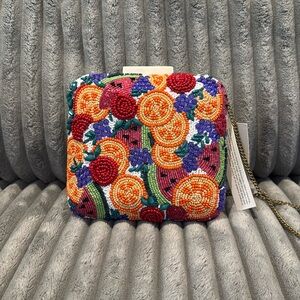 Handcrafted in India Beaded Fruit Slice Summer Square Handbag Purse Chain Strap